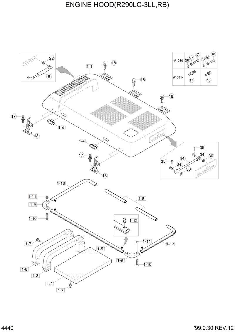 Схема запчастей Hyundai R290LC3LL - ENGINE HOOD(R290LC-3LL,RB) 