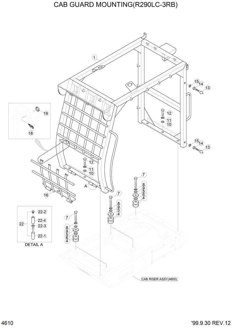 Схема запчастей Hyundai R290LC3LL - CAB GUARD MOUNTING(R290LC-3RB) 