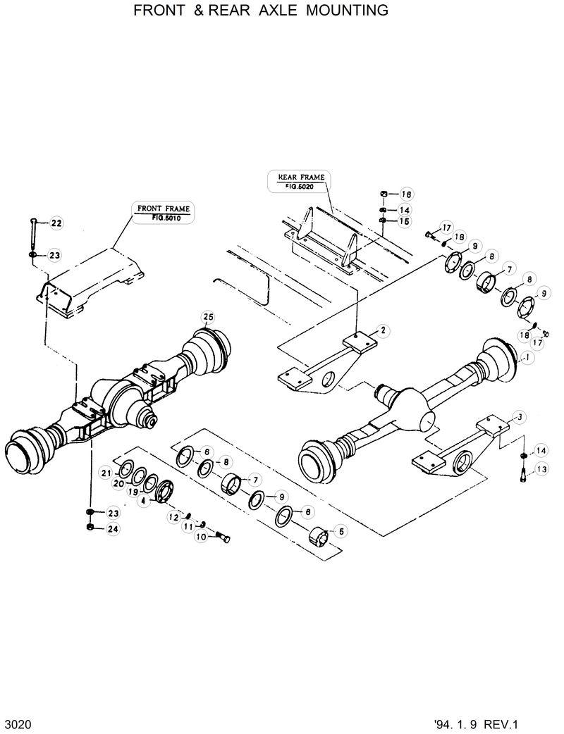 Схема запчастей Hyundai HL17C - FRONT &amp; REAR AXLE MOUNTING 