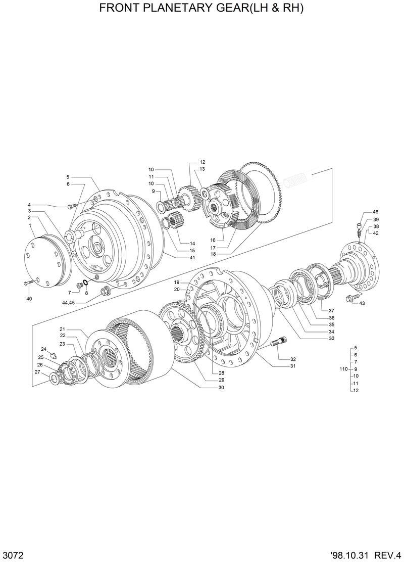 Схема запчастей Hyundai HL17C - FR &amp; RR PLANETARY GEAR 