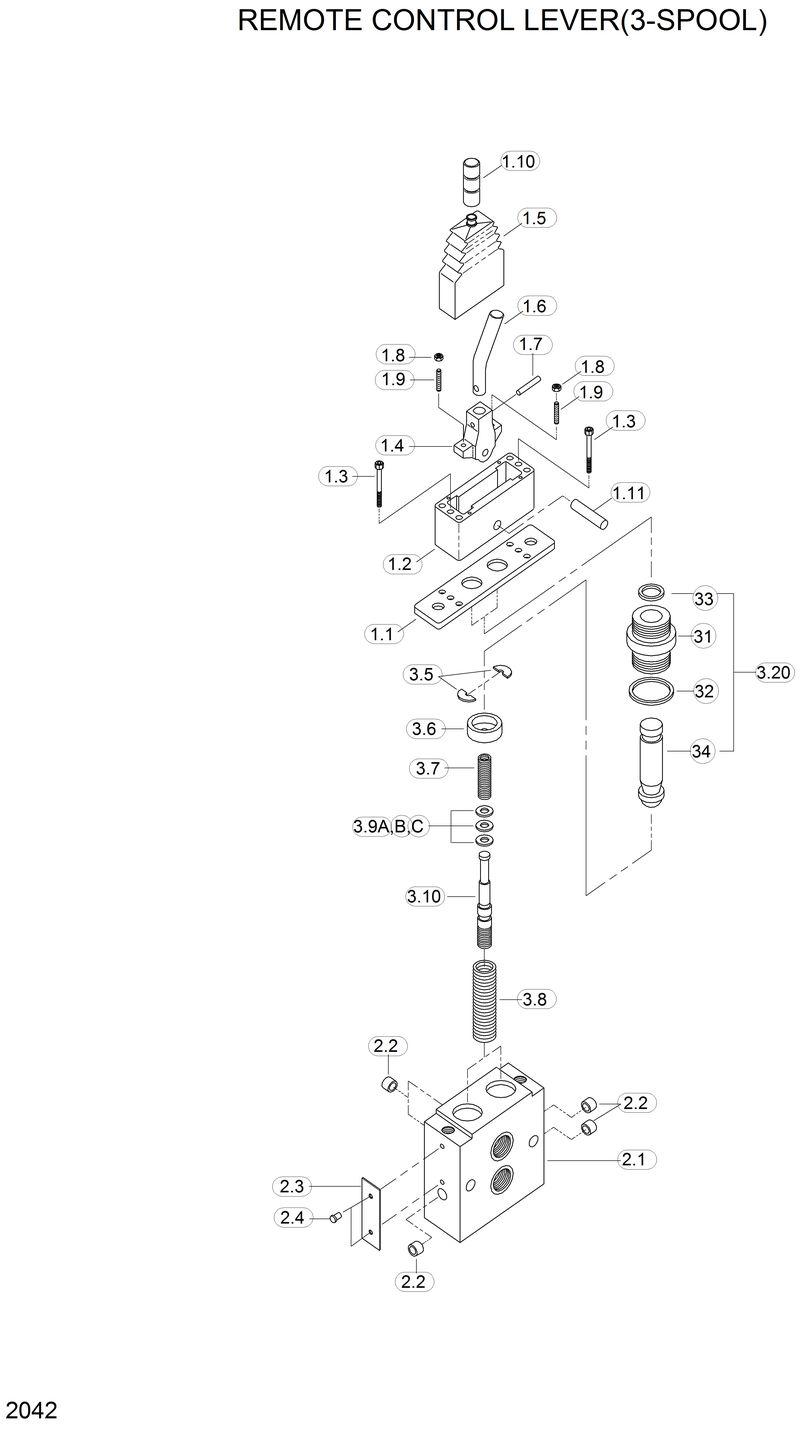 Схема запчастей Hyundai HL35C - REMOTE CONTROL LEVER(3-SPOOL) 