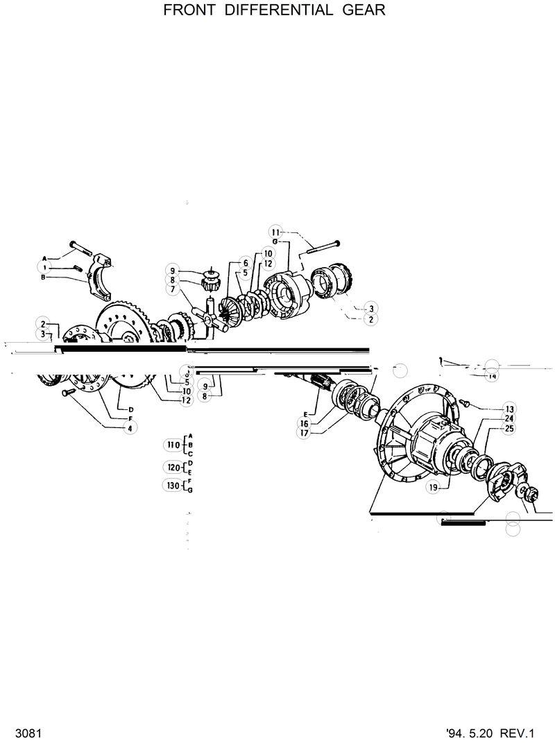 Схема запчастей Hyundai HL35C - FRONT DIFFERENTIAL GEAR 