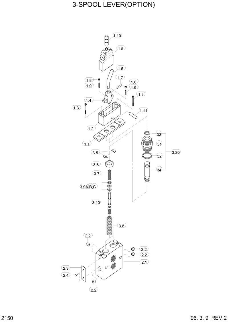 Схема запчастей Hyundai HL750 - 3-SPOOL LEVER 