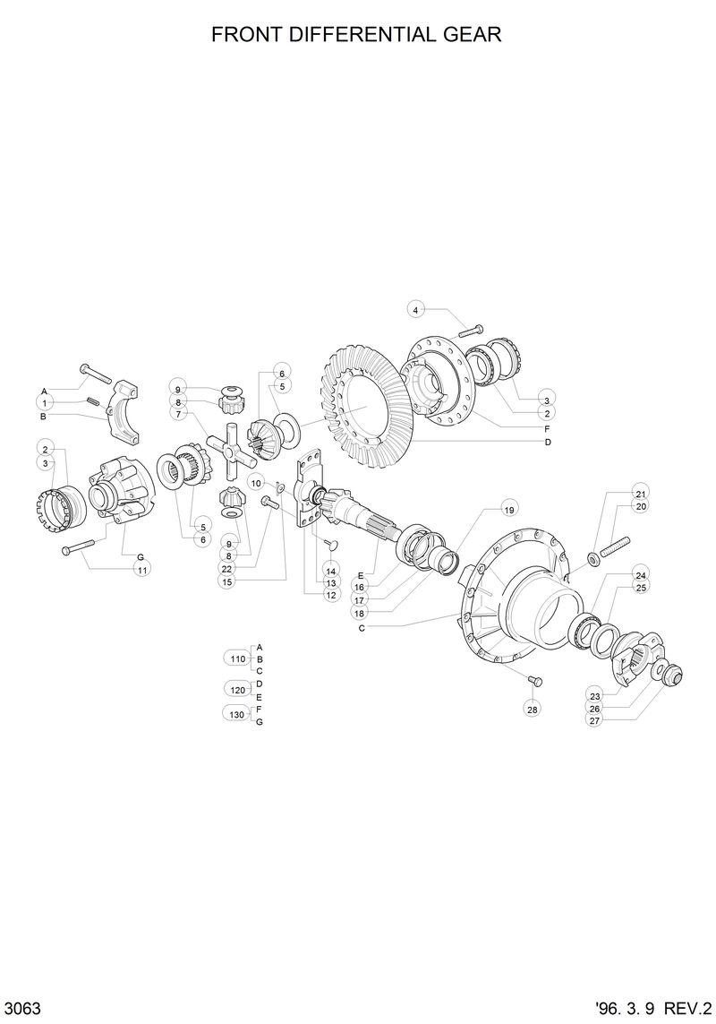 Схема запчастей Hyundai HL750 - FRONT DIFFERENTIAL GEAR(#0110-) 