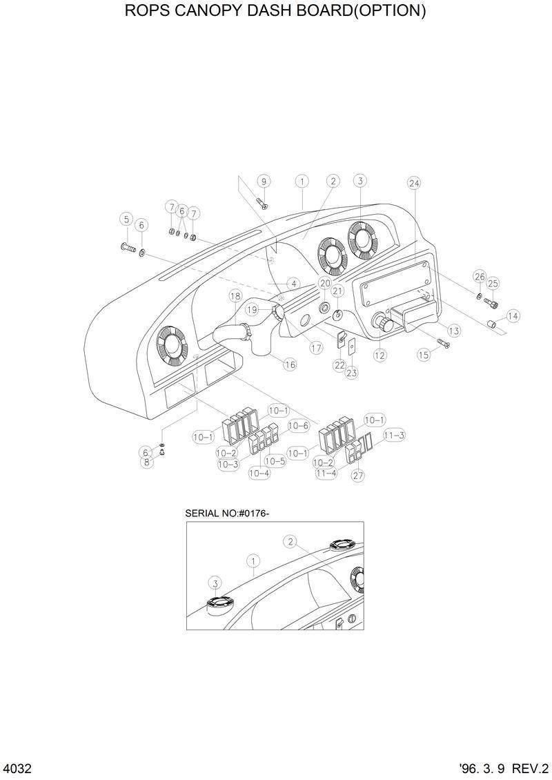 Схема запчастей Hyundai HL750 - DASH BOARD(ROPS CANOPY) 