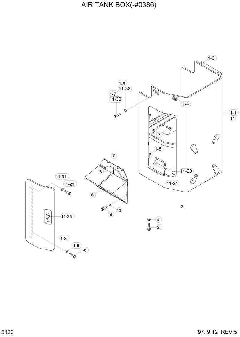 Схема запчастей Hyundai HL750 - AIR TANK BOX(-#0386) 