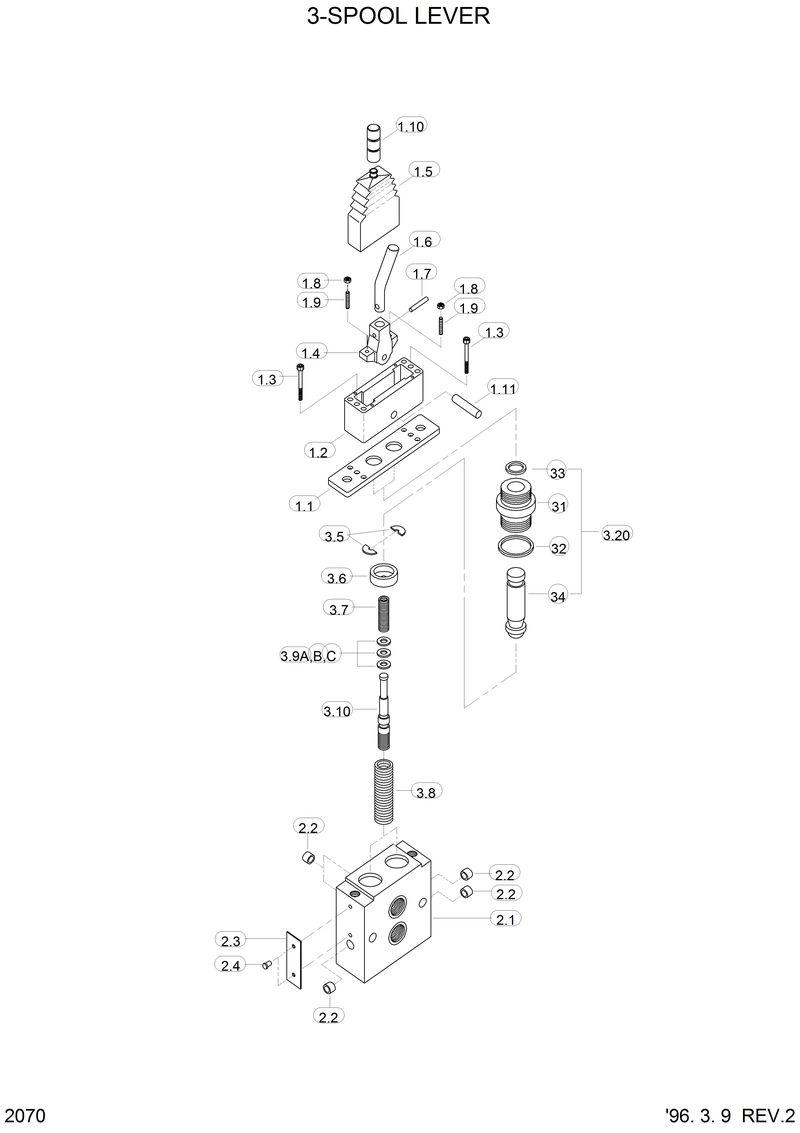 Схема запчастей Hyundai HL760 - 3-SPOOL LEVER 