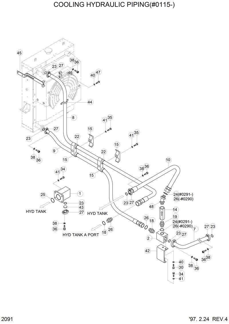 Схема запчастей Hyundai HL760 - COOLING HYDRAULIC PIPING(#0115-) 