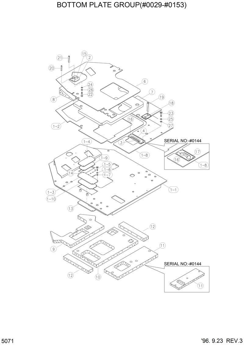 Схема запчастей Hyundai HL760 - BOTTOM PLATE GROUP(#0029-#0153) 