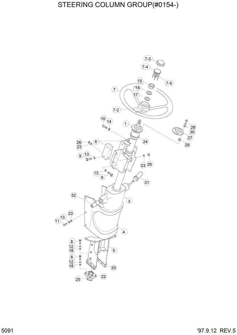 Схема запчастей Hyundai HL760 - STEERING COLUMN GROUP(#0154-) 