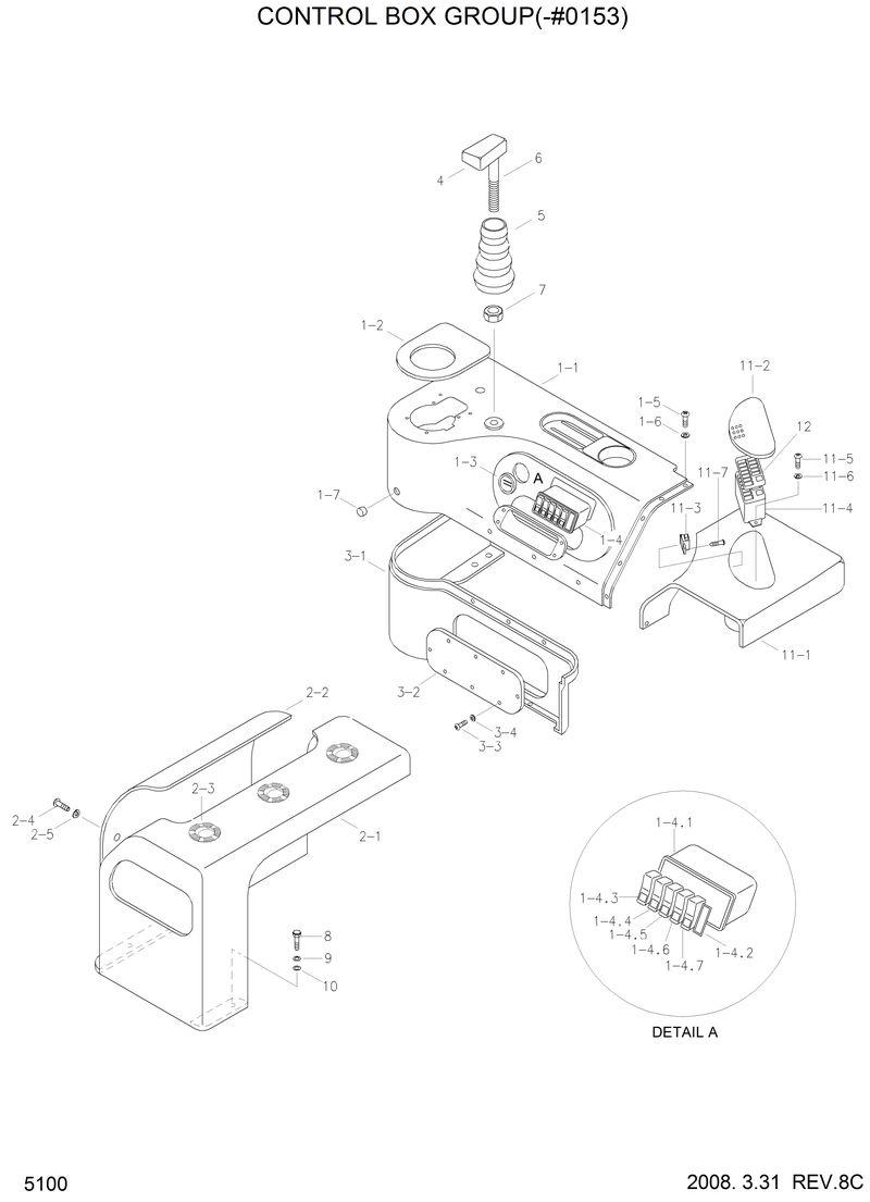 Схема запчастей Hyundai HL760 - CONTROL BOX GROUP(-#0153) 