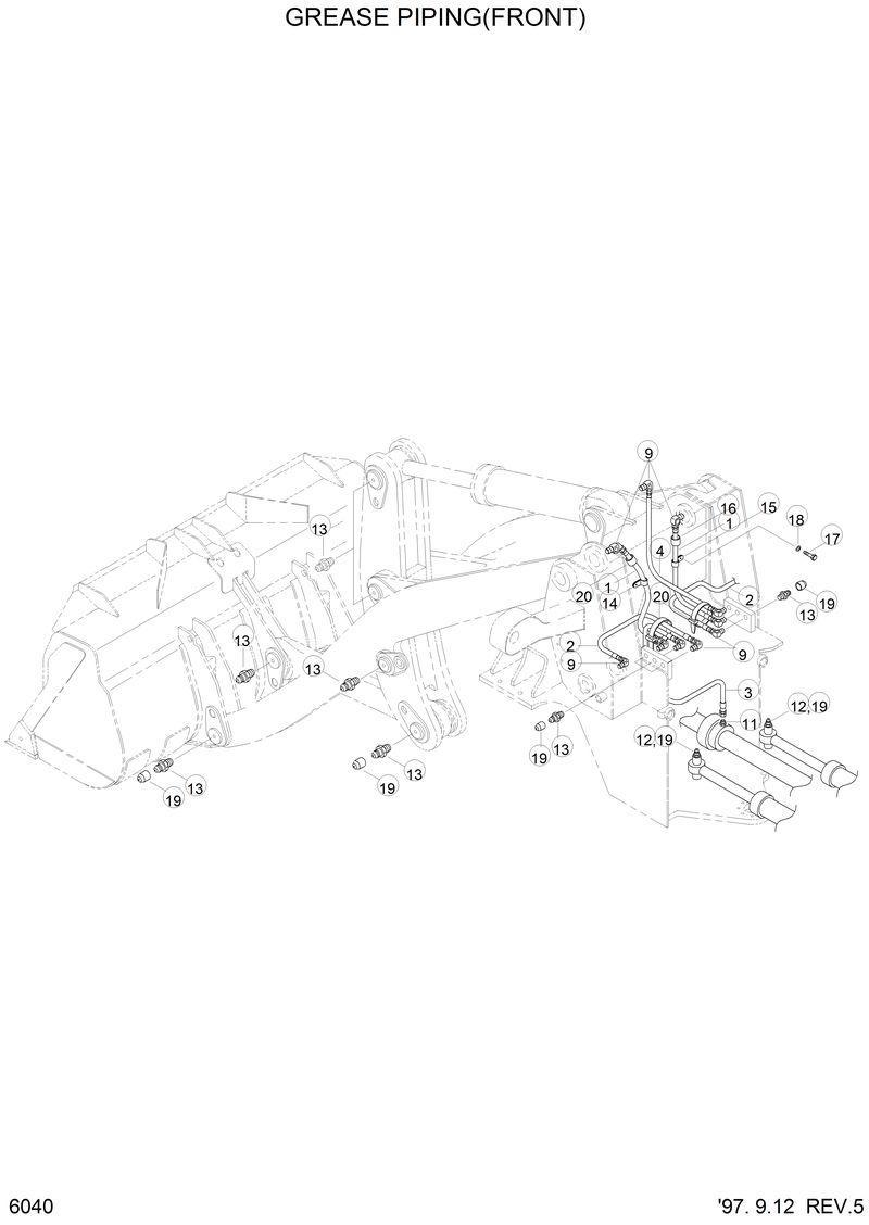 Схема запчастей Hyundai HL760 - GREASE PIPING(FRONT) 