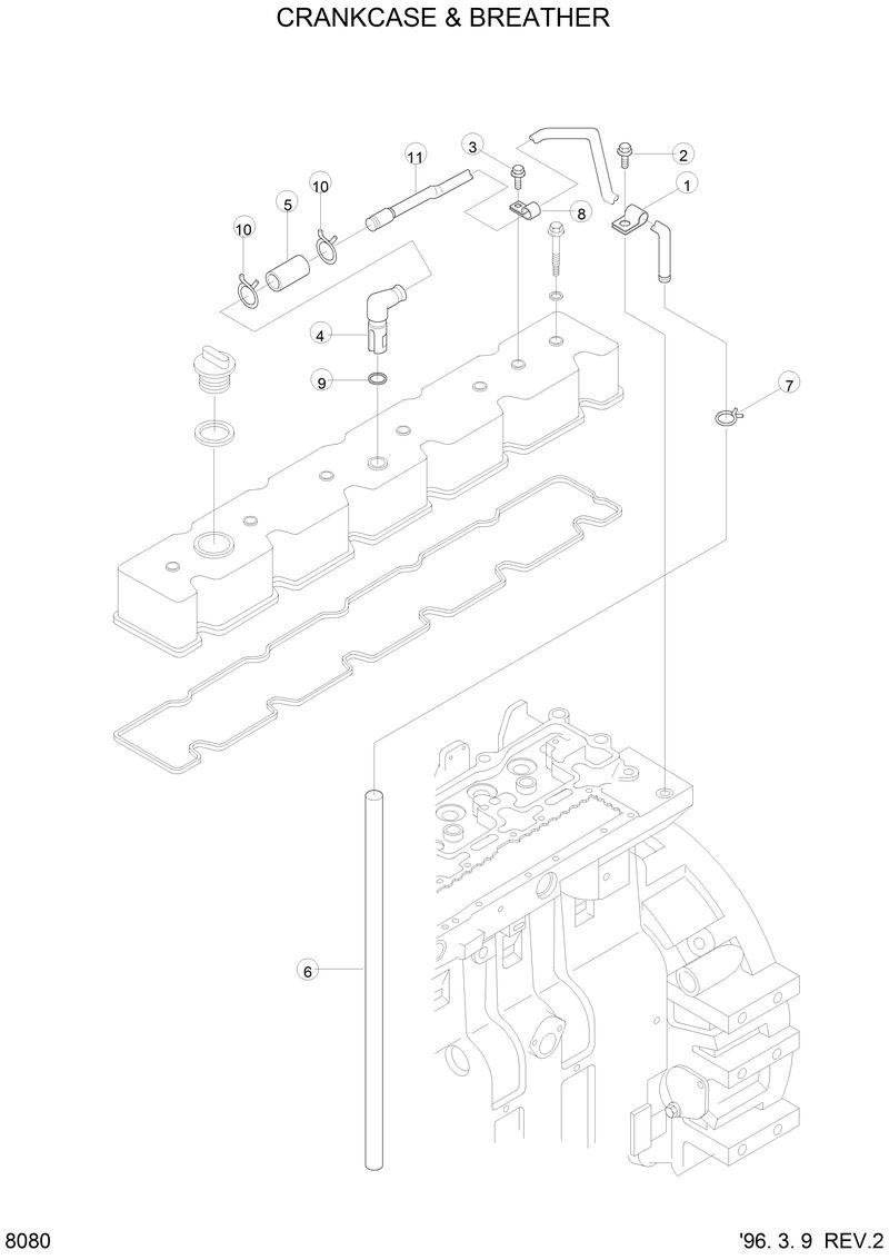 Схема запчастей Hyundai HL760 - CRANKCASE BREATHER 