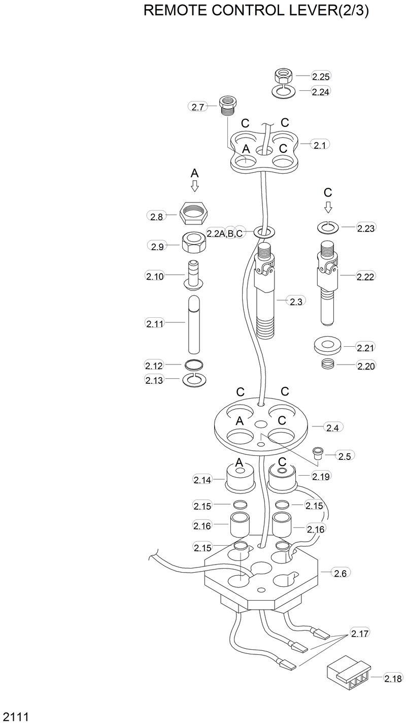 Схема запчастей Hyundai HL770 - REMOTE CONTROL LEVER(2/3) 