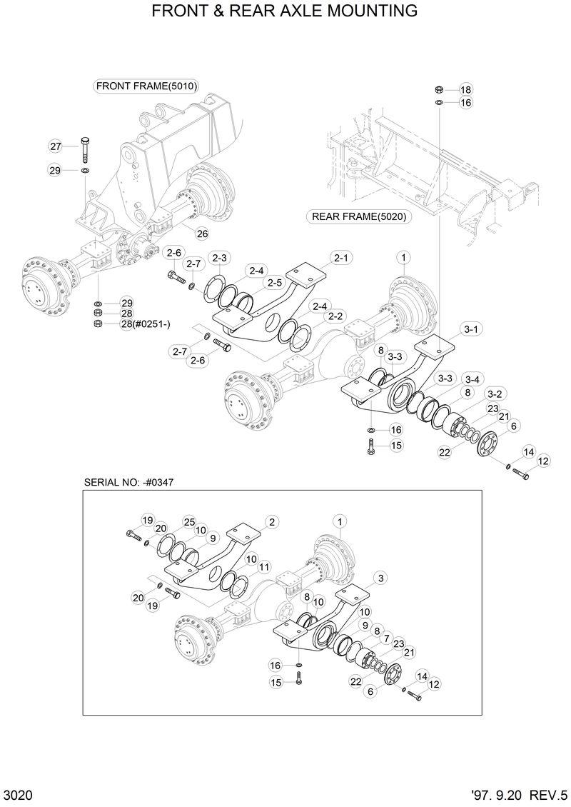 Схема запчастей Hyundai HL770 - FRONT &amp; REAR AXLE MOUNTING 