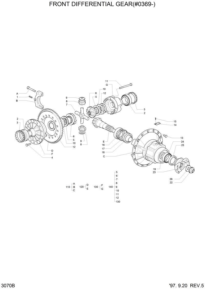 Схема запчастей Hyundai HL770 - FRONT DIFFERENTIAL GEAR(#0369-) 