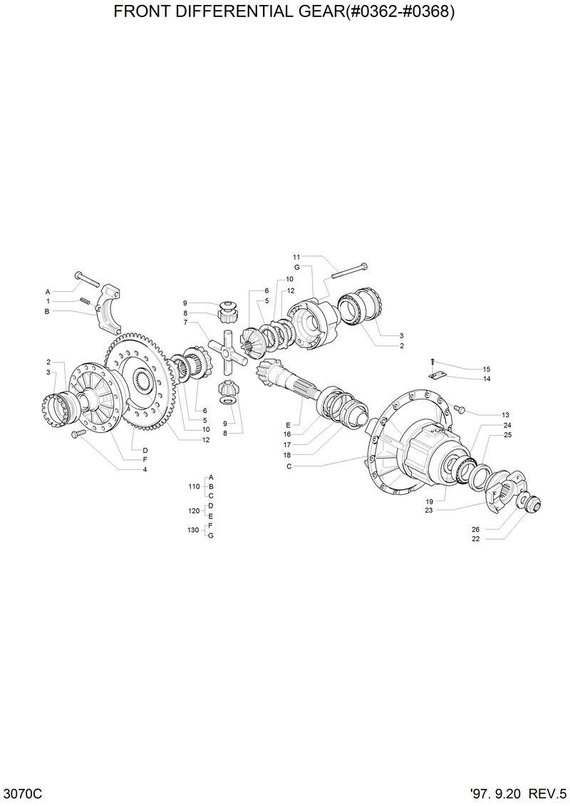 Схема запчастей Hyundai HL770 - FRONT DIFFERENTIAL GEAR(#0362-#0368) 