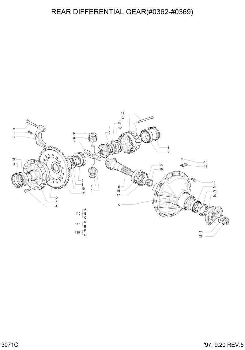 Схема запчастей Hyundai HL770 - REAR DIFFERENTIAL GEAR(#0362-#0368) 