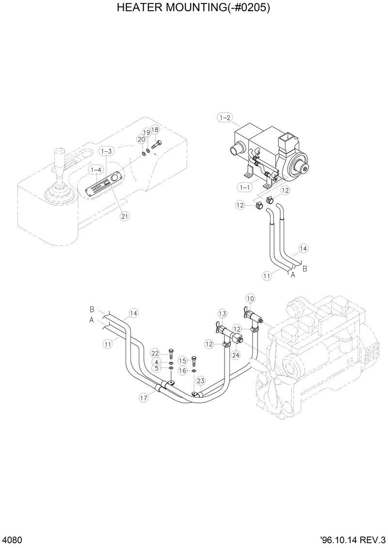 Схема запчастей Hyundai HL770 - HEATER MOUNTING(-#0205) 