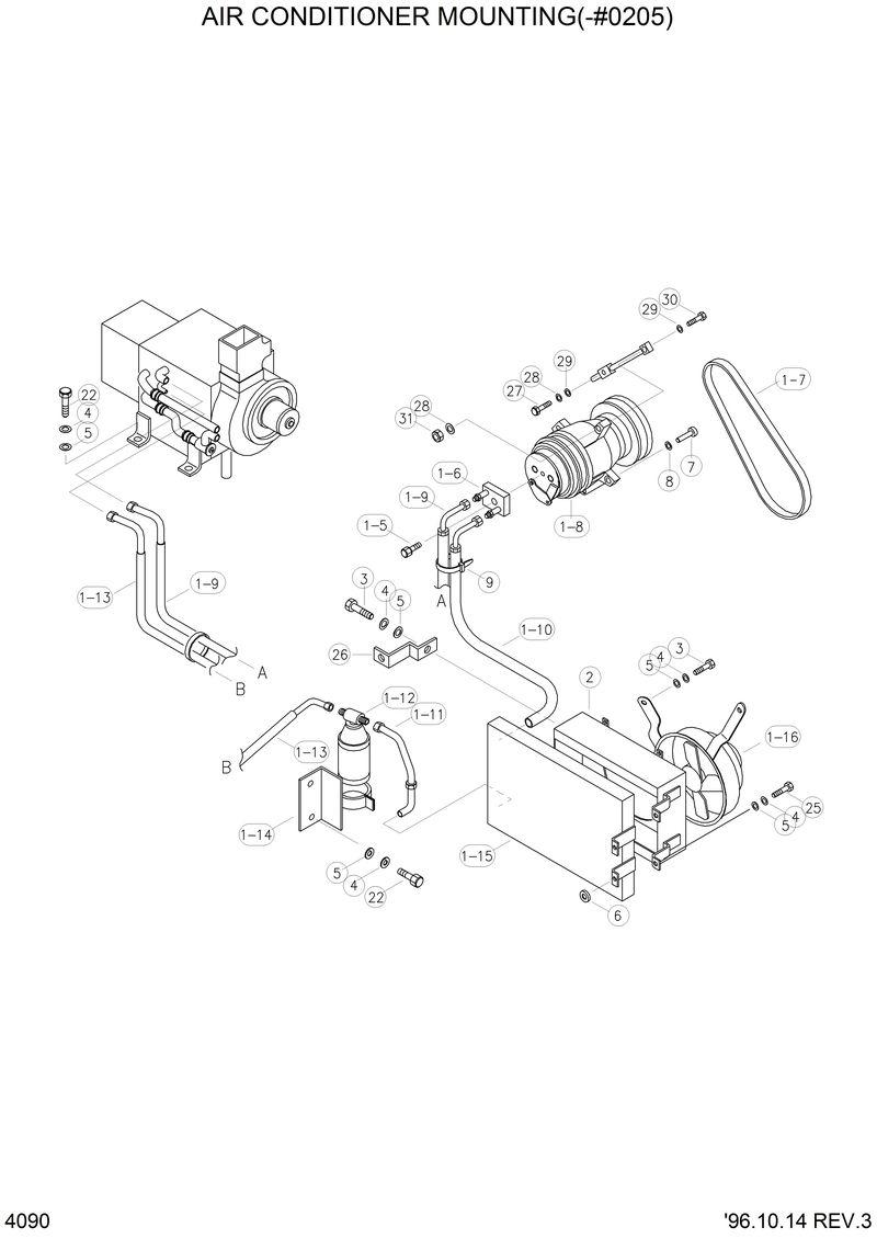 Схема запчастей Hyundai HL770 - AIR CONDITIONER MOUNTING(-#0205) 