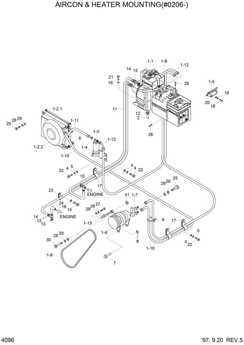 Схема запчастей Hyundai HL770 - AIRCON &amp; HEATER MOUNTING(#0206-) 