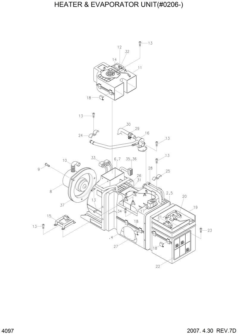 Схема запчастей Hyundai HL770 - HEATER &amp; EVAPORATOR UNIT(#0206-) 