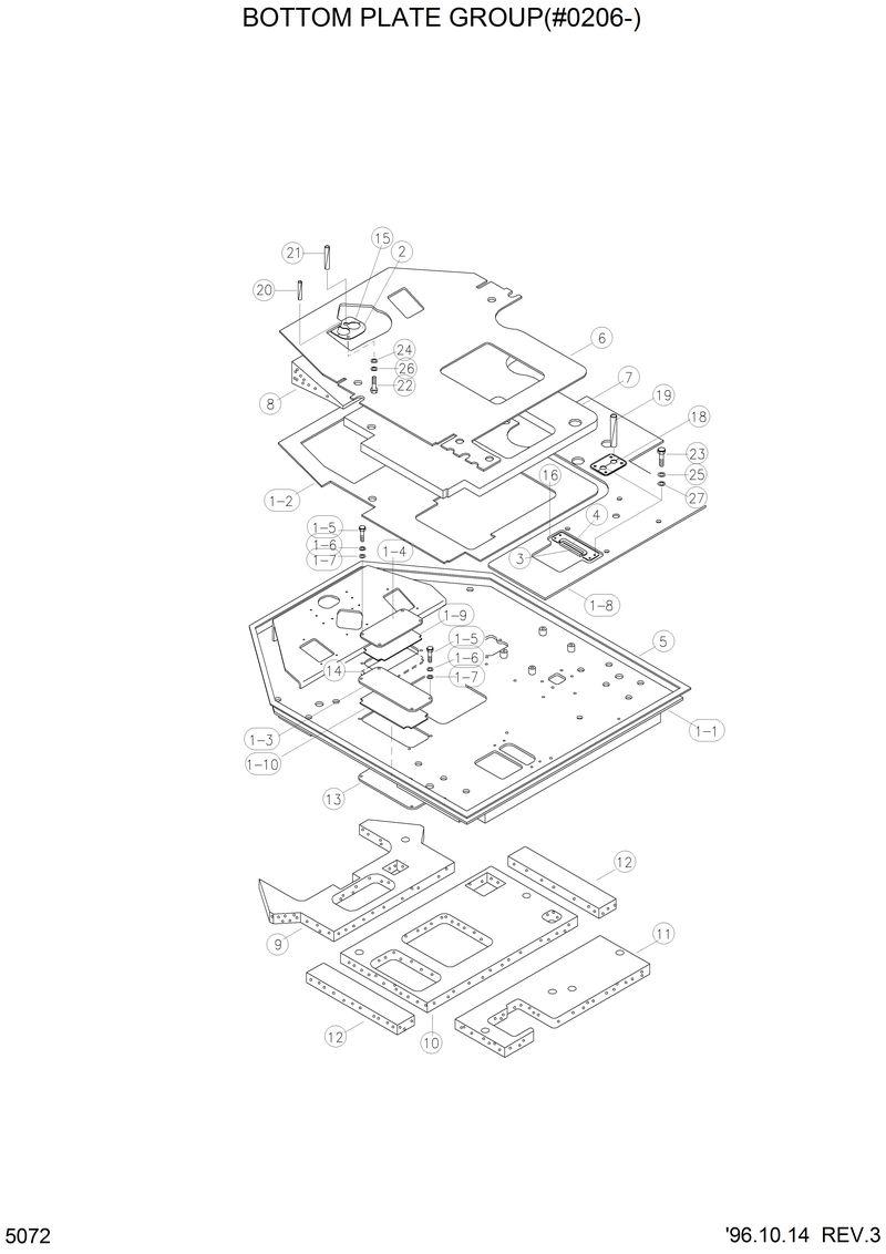 Схема запчастей Hyundai HL770 - BOTTOM PLATE GROUP(#0206-) 