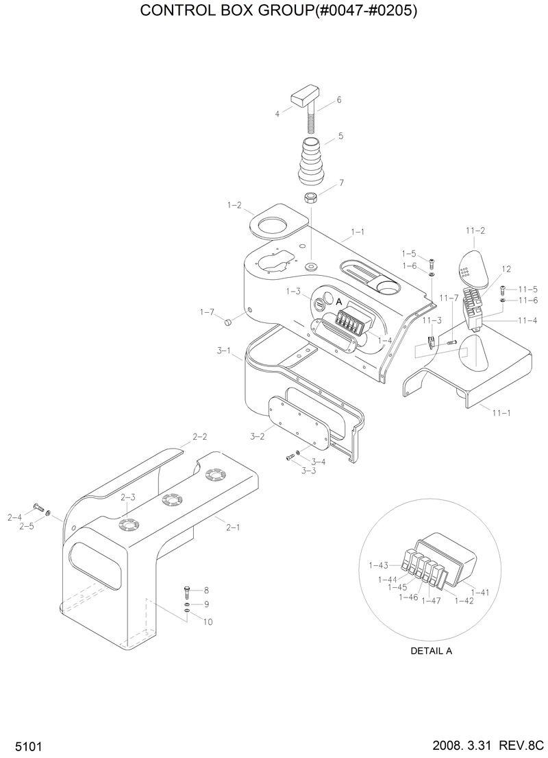 Схема запчастей Hyundai HL770 - CONTROL BOX GROUP (#0047-#0205) 