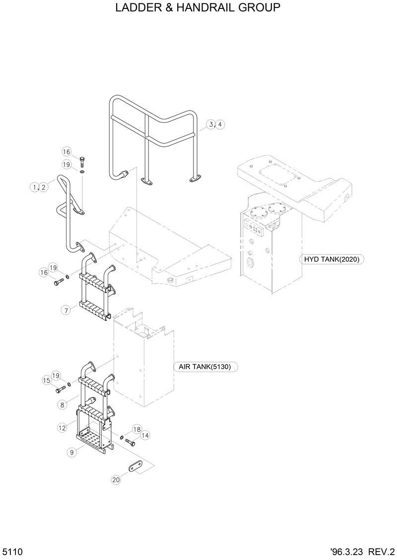 Схема запчастей Hyundai HL770 - LADDER &amp; HANDRAIL GROUP 