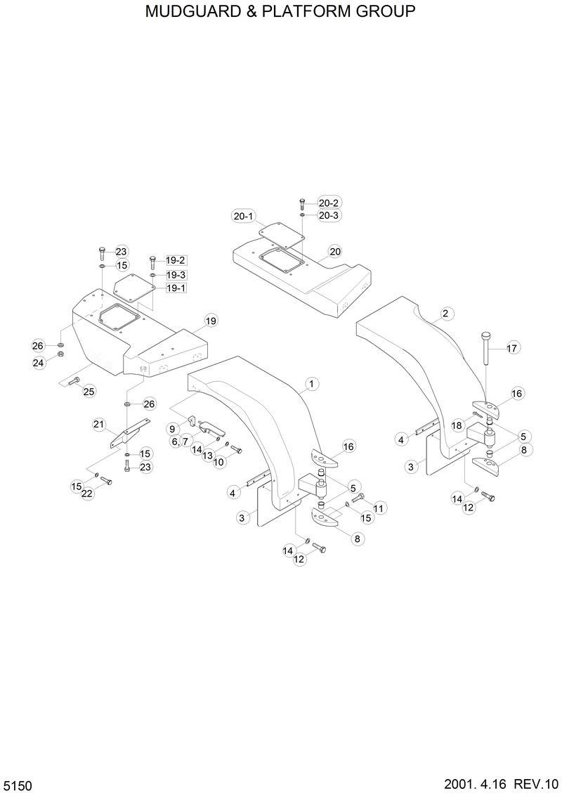 Схема запчастей Hyundai HL770 - MUD GUARD &amp; PLATFORM GROUP 