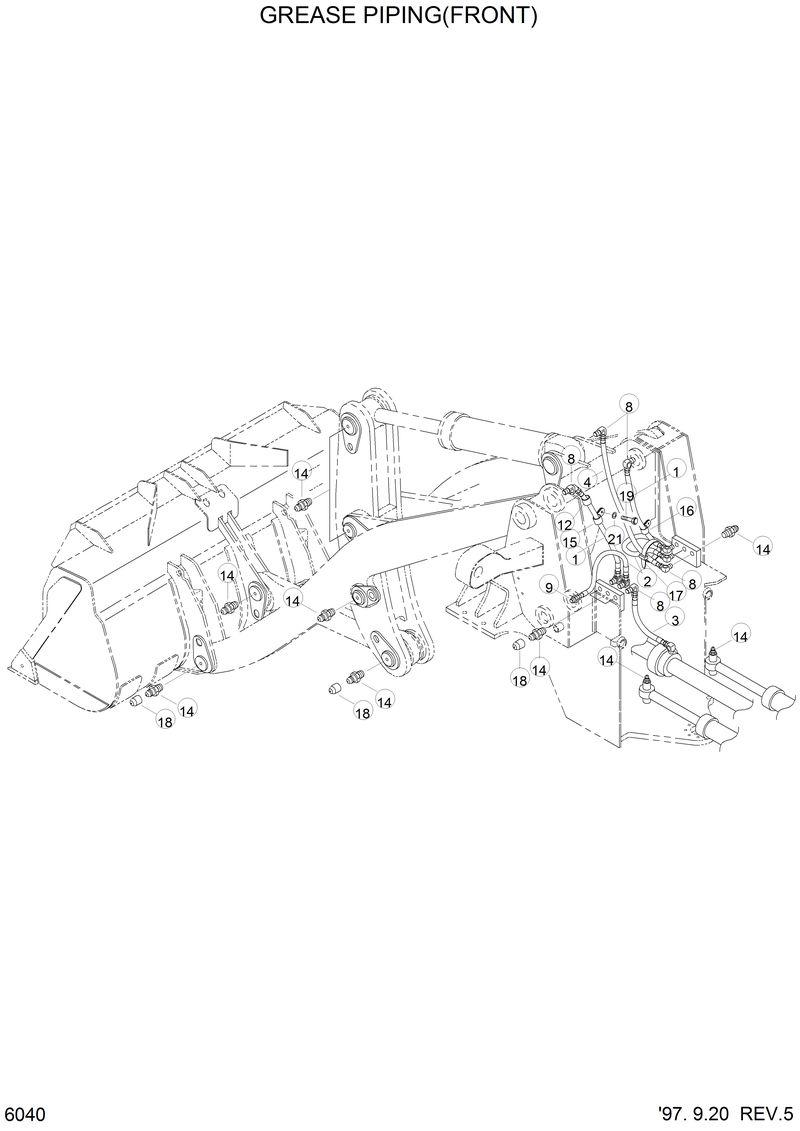 Схема запчастей Hyundai HL770 - GREASE PIPING(FRONT) 