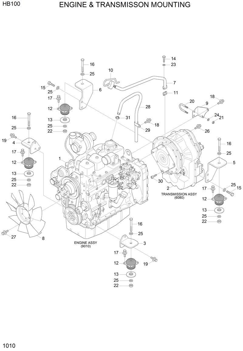 Схема запчастей Hyundai HB100 - ENGINE &amp; TRANSMISSION MOUNTING 