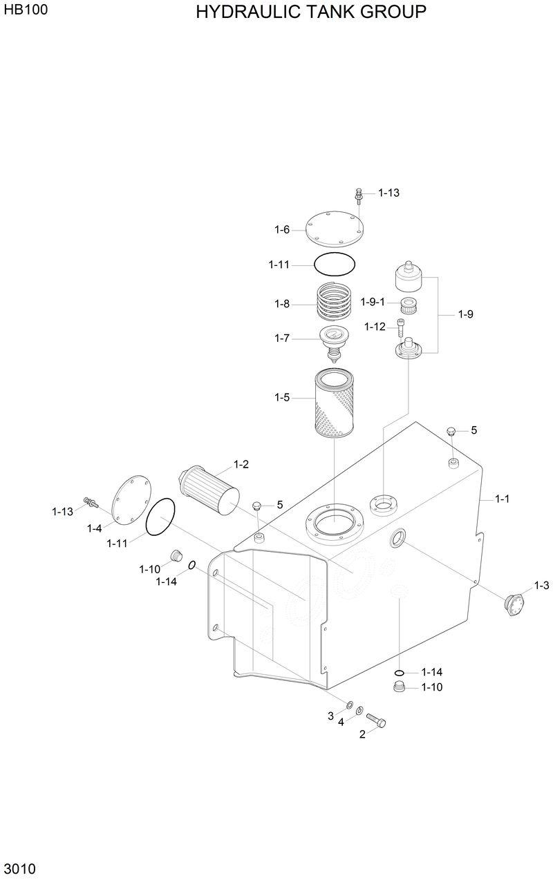 Схема запчастей Hyundai HB100 - HYDRAULIC TANK GROUP 