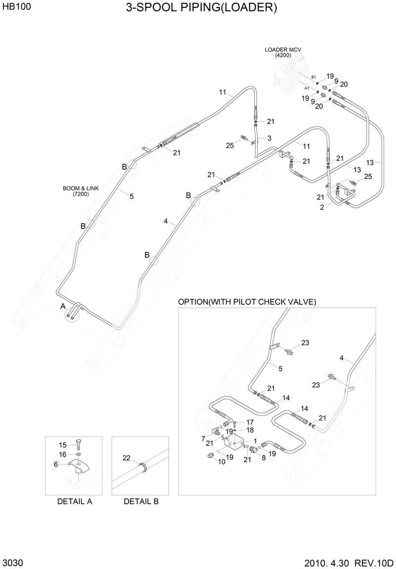 Схема запчастей Hyundai HB100 - 3-SPOOL HYD PIPING (LOADER) 