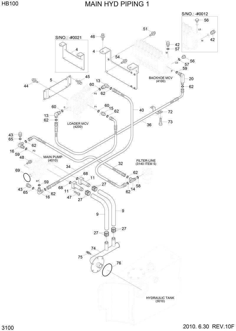 Схема запчастей Hyundai HB100 - MAIN HYD PIPING 1 