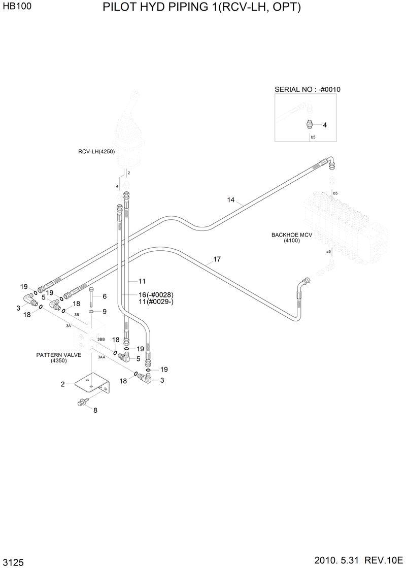 Схема запчастей Hyundai HB100 - PILOT HYD PIPING 1 (RCV-LH, OPT) 