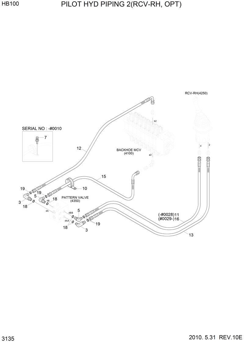 Схема запчастей Hyundai HB100 - PILOT HYD PIPING 2 (RCV-RH, OPT) 