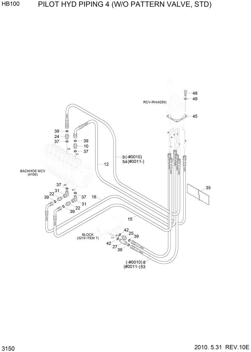 Схема запчастей Hyundai HB100 - PILOT HYD PIPING 4 (W/O PATTERN VALVE) 