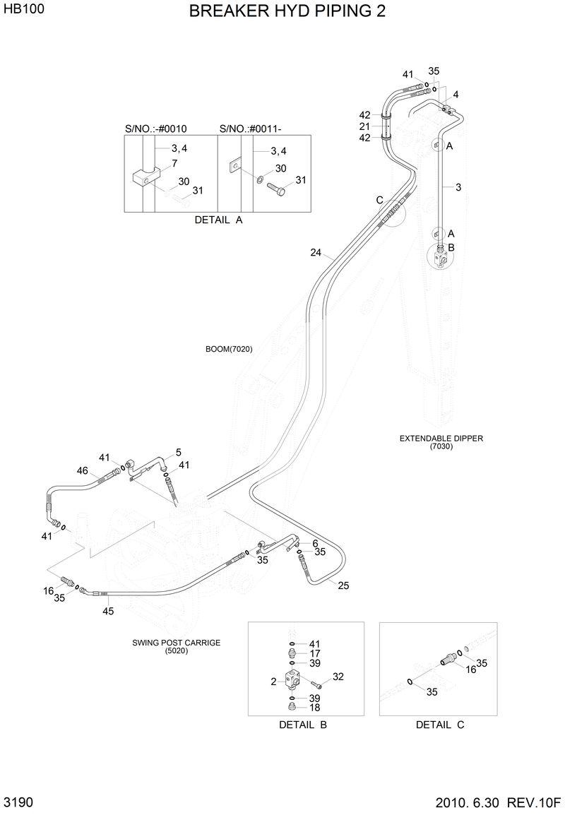 Схема запчастей Hyundai HB100 - BREAKER HYD PIPING 2 