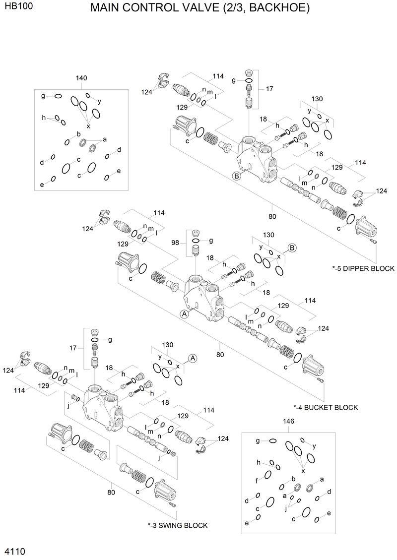 Схема запчастей Hyundai HB100 - MAIN CONTROL VALVE (2/3, BACKHOE) 