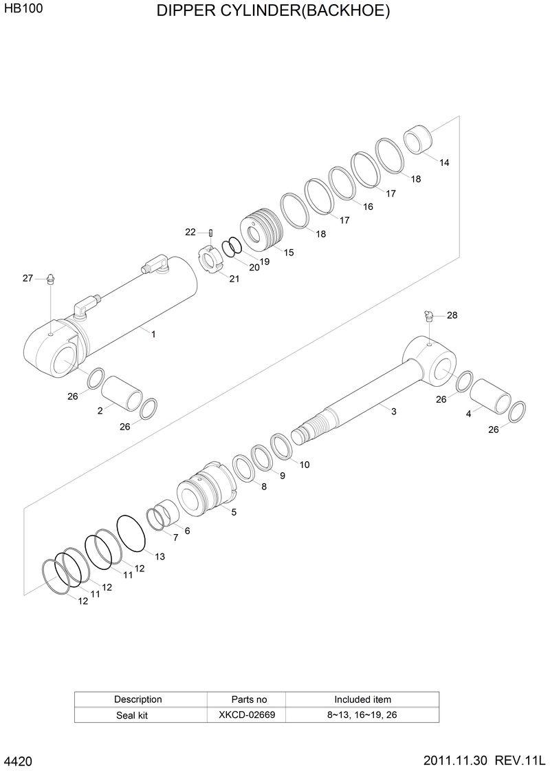 Схема запчастей Hyundai HB100 - DIPPER CYLINDER (BACKHOE) 