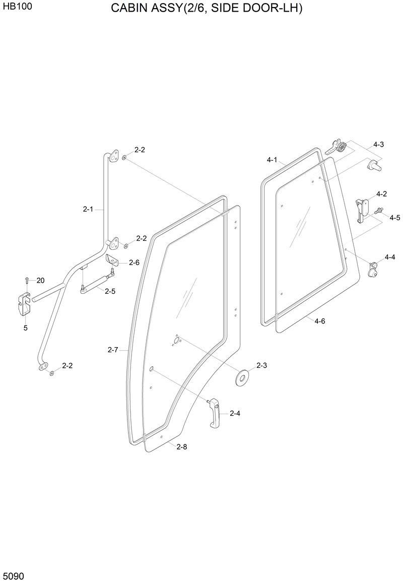 Схема запчастей Hyundai HB100 - CABIN ASSY(2/6, SIDE DOOR-LH) 