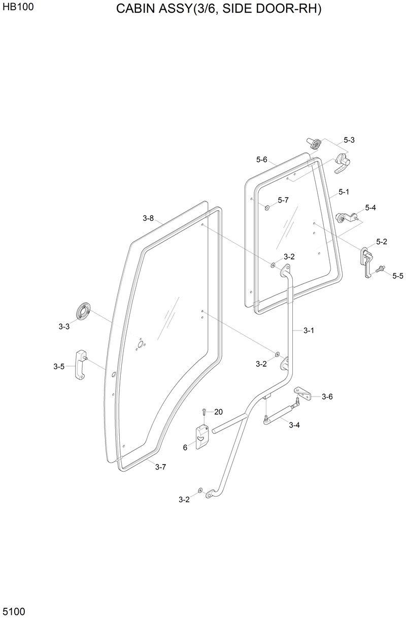 Схема запчастей Hyundai HB100 - CABIN ASSY(3/6, SIDE DOOR-RH) 