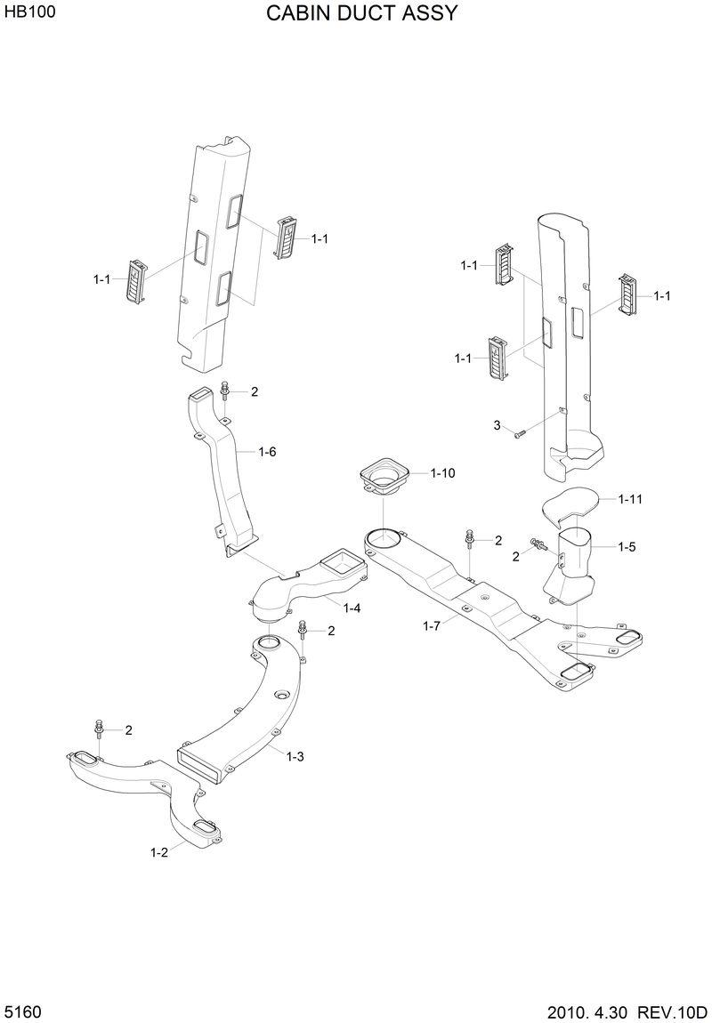 Схема запчастей Hyundai HB100 - CABIN DUCT ASSY 