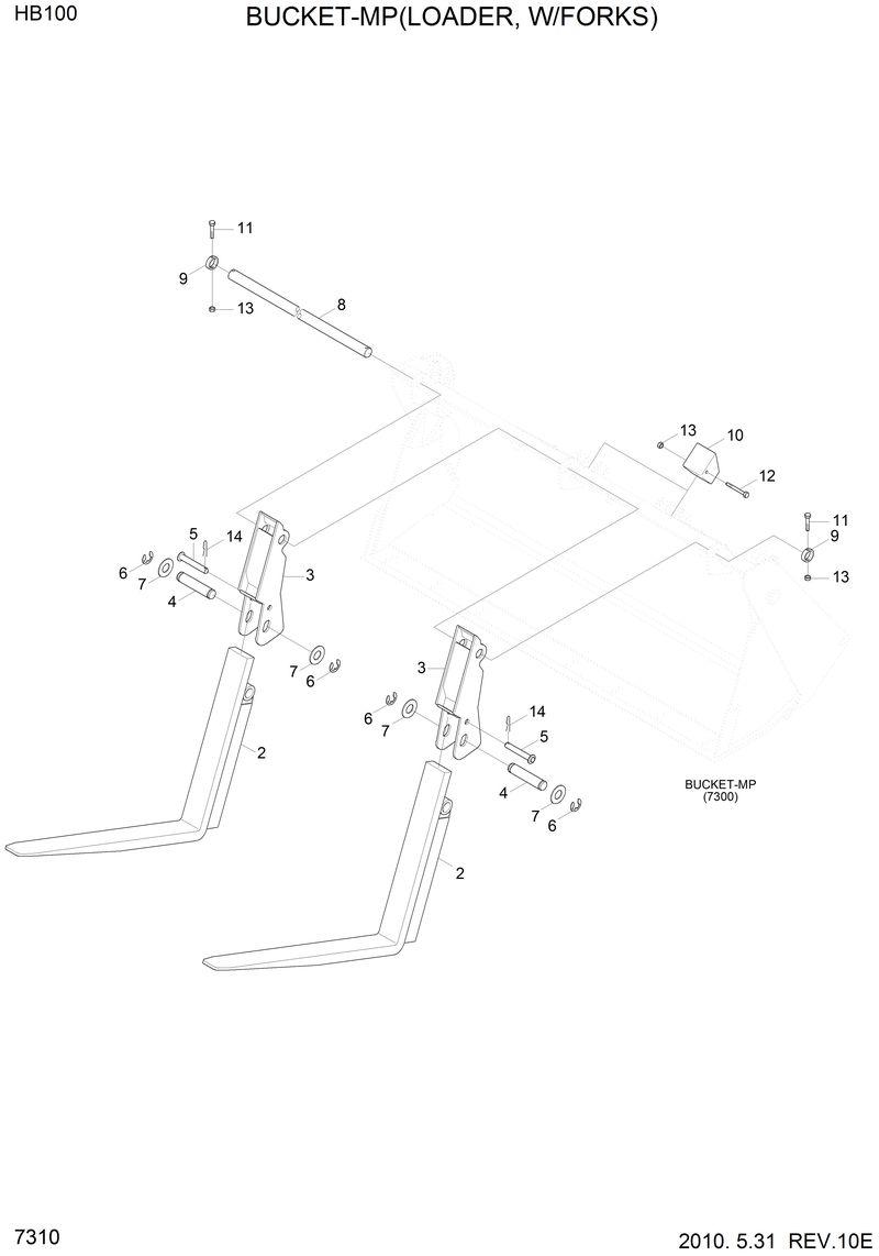 Схема запчастей Hyundai HB100 - BUCKET-MP(LOADER, W/FORKS) 