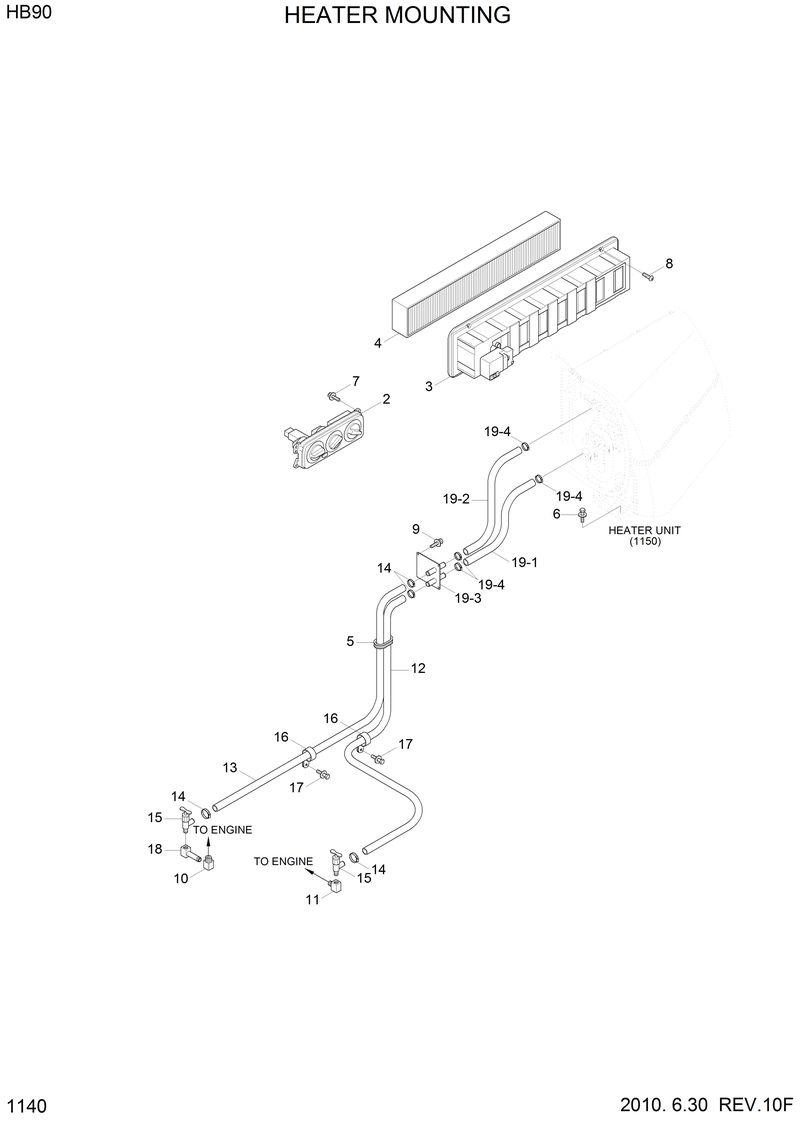 Схема запчастей Hyundai HB90 - HEATER MOUNTING 