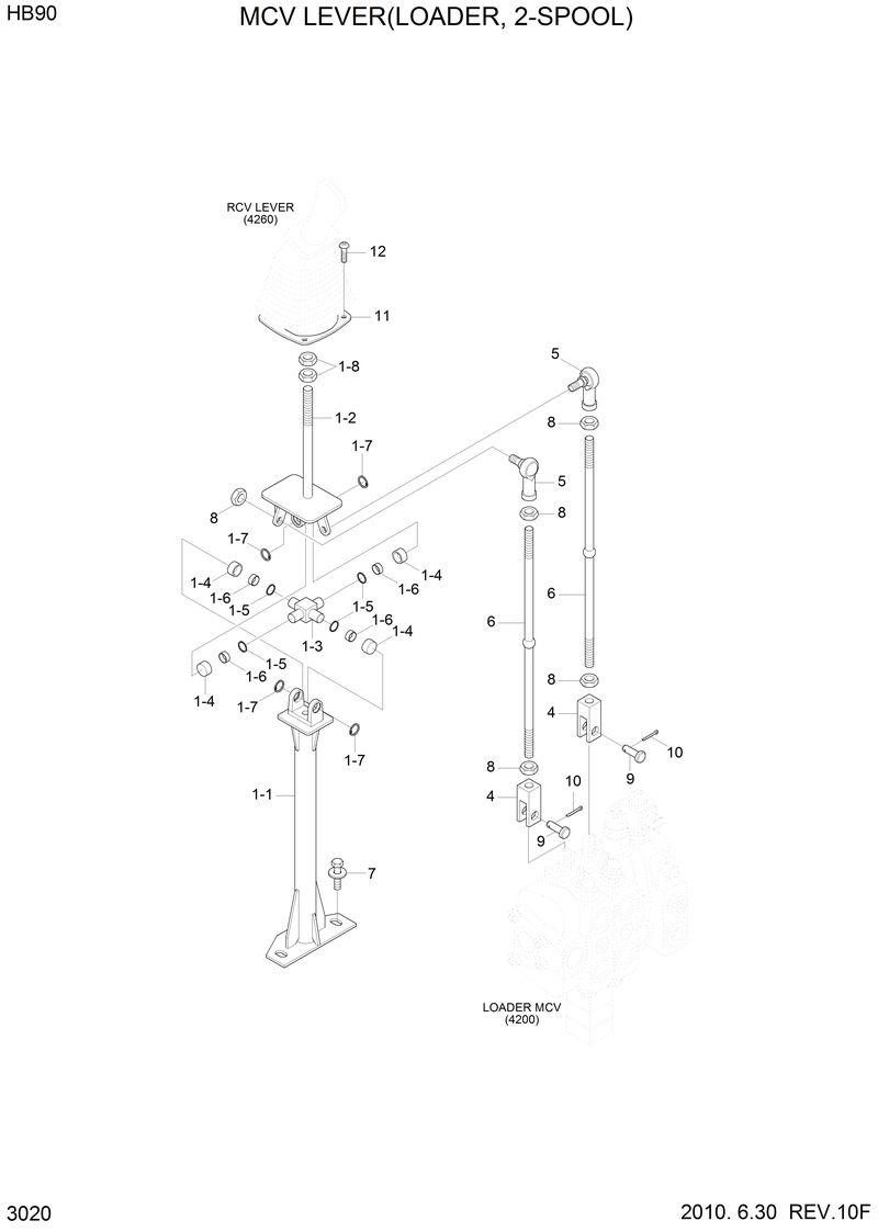 Схема запчастей Hyundai HB90 - MCV LEVER (LOADER, 2-SPOOL) 