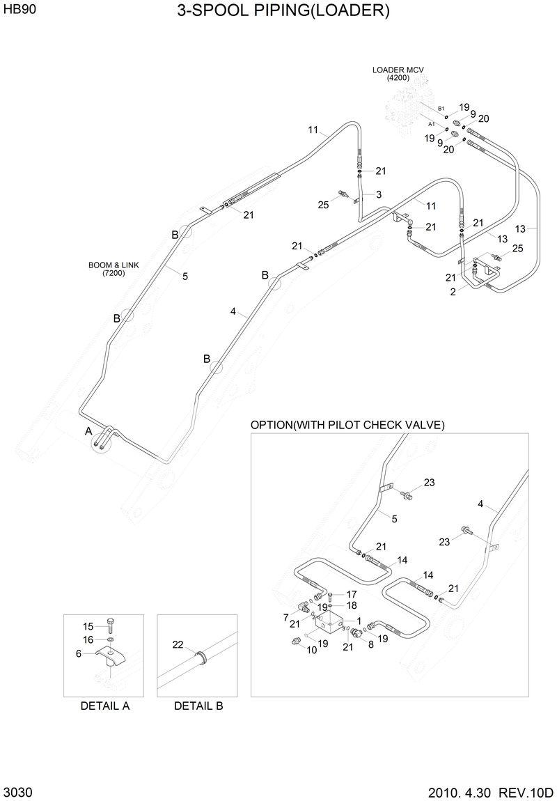 Схема запчастей Hyundai HB90 - 3-SPOOL HYD PIPING (LOADER) 