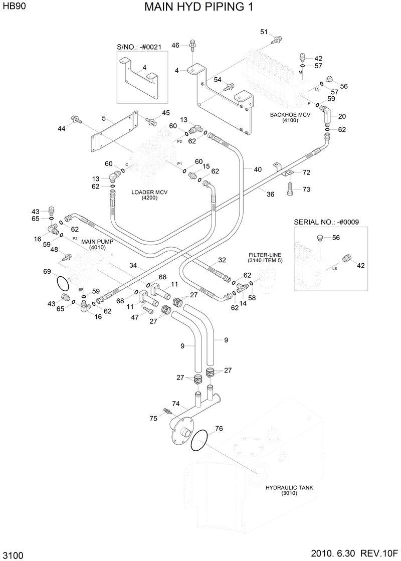 Схема запчастей Hyundai HB90 - MAIN HYD PIPING 1 