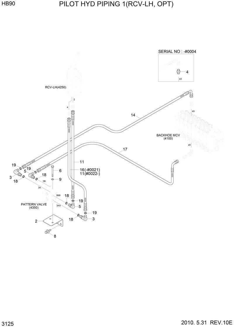 Схема запчастей Hyundai HB90 - PILOT HYD PIPING 1 (RCV-LH, OPT) 